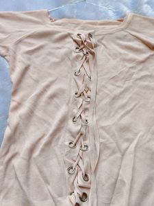 Peach Lace-Up Long Sleeve Top