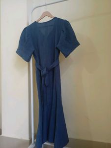 Blue Button-Down Midi Dress