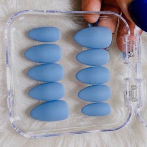 Matte Blue Almond Press-On Nails