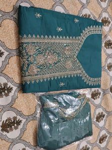 Embroidered Teal suit fabric