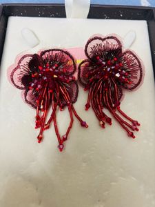 Red Beaded Flower Earrings