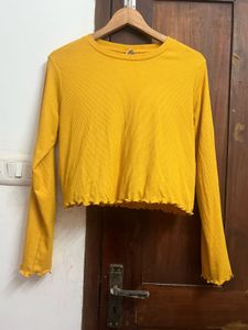 Yellow Cropped Long Sleeve Top