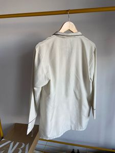 Cream Pajama Shirt with Black Piping