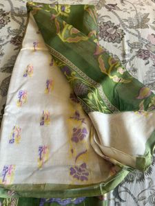 Green Floral Pattern korasilk saree