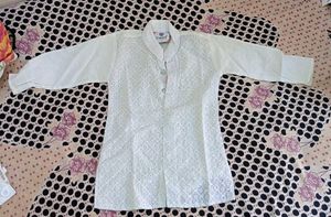 Boys' White Embroidered Kurta jacket set