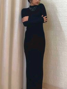 Branded Black Knit Maxi Dress
