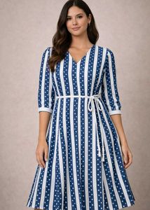 Blue & White Striped Polka Dot Dress