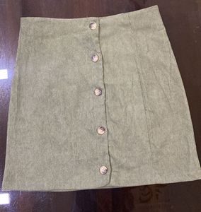 Sage Green Corduroy Button-Up Mini Skirt