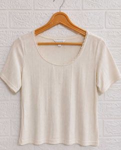 Cream Lace Trim Ribbed Top