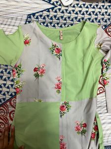 Pastel Green And Grey Colour Kurthi