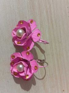Cute Pink Flower Pearl Earrings