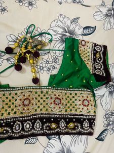 Emerald green diamond work blouse