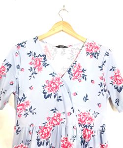 Light Blue Floral Print Dresses (Women's)