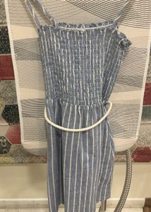 Blue Striped Smocked Midi Dress  Size S
