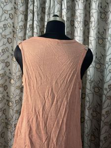 Beige Tank Top with Embellished Shoulders