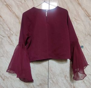 Maroon Sheer Sleeve Blouse