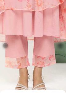 navratri peach organza anarkali with dupatta