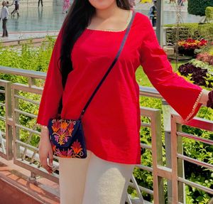 Red full sleeves kurti