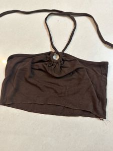 Brown Halter Neck Crop Top