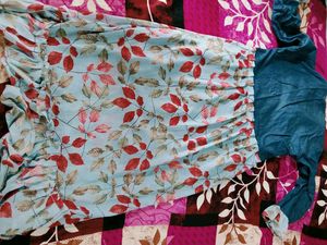 Chic Denim &amp; Floral Midi Dress