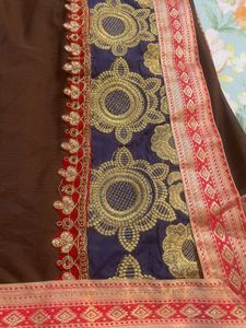 Elegant Brown Saree with Gold Embroidery