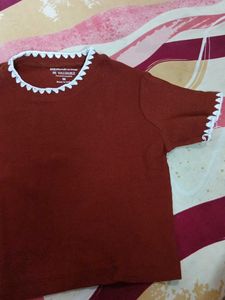 Women's Burgundy Crocheted Neck Top