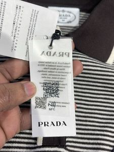 Prada Striped Long Sleeve Polo unisex full sleeves