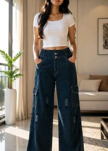 Women’s Wide Leg Cargo Jeans Combo – 2 Pieces
