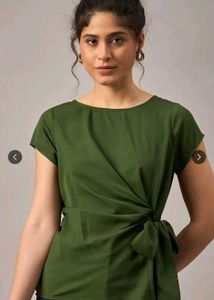 Stylish Olive Green Wrap Look Top