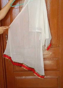 Elegant White &amp; Red Kurta Set with Dupatta