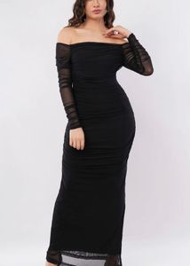 Black Off-Shoulder Ruched Maxi Dress