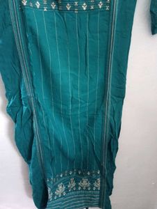 branded Teal Kurta with Embellished Neckline