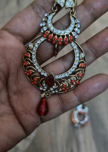 Exquisite Red &amp; White Stone Jhumka Earrings