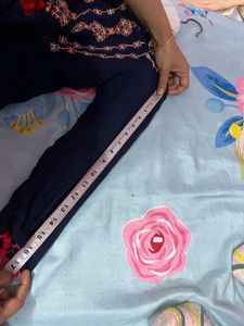 Embroidered Navy Blue Kurta with Tassels