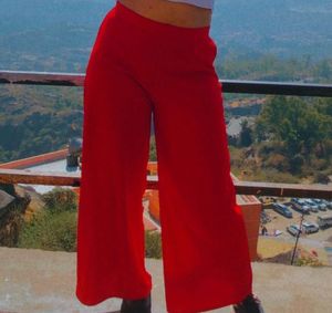 Chic Off-Shoulder White Top &amp; Red wide leg trouser