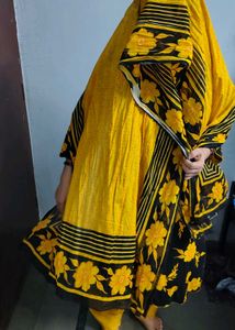 Black &amp; Yellow Floral Kurta Set 3xl cotton pure