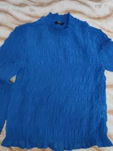 Blue Textured Long Sleeve Top never worn