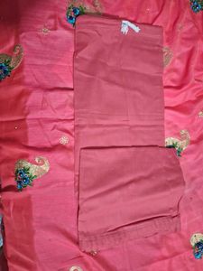 Coral Saree with golden blouse piece