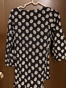 Black &amp; White Floral Print Kurta
