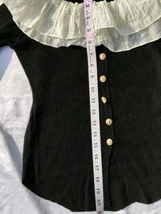 Elegant korean Ruffle Collar Knit Top