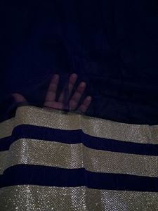 Navy Blue Net Lahenga (Unstitched)