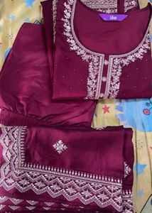 Maroon Embroidered Kurta Set