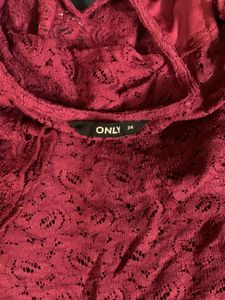 ONLY Burgundy Lace Cold Shoulder Dress