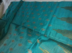 Beautiful Teal &amp; Gold Striped Saree