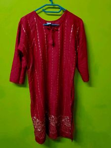 Elegant Red Kurta with Embellishments set of 2