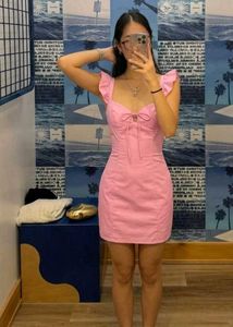 y2k Cute Pink Ruffle Strap Mini Dress