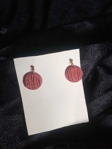 Handmade Knit-Look Pink Clay Earrings