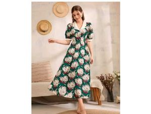 Green Red Floral pattern dresses