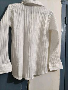 White Textured Button-Up Shirt