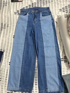 Y2K style denim pants double color way